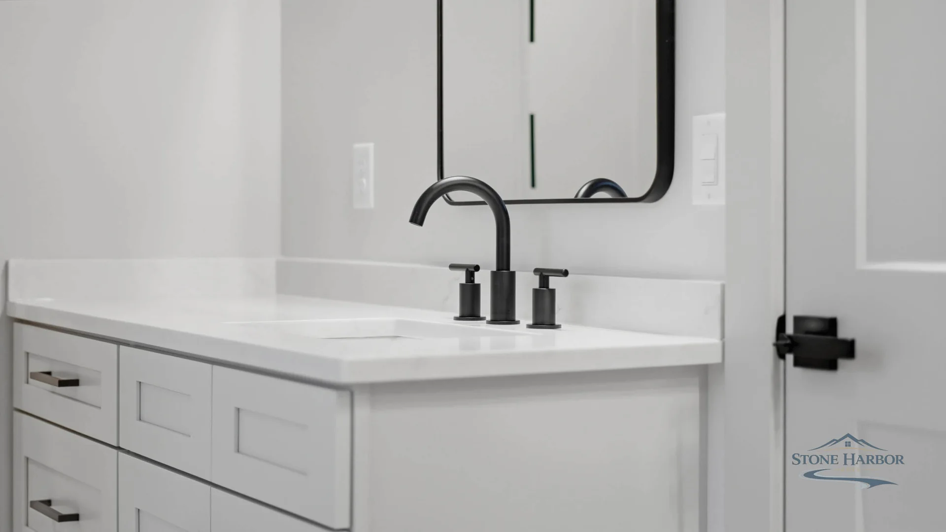 Green Pond bathroom vanity, angled view