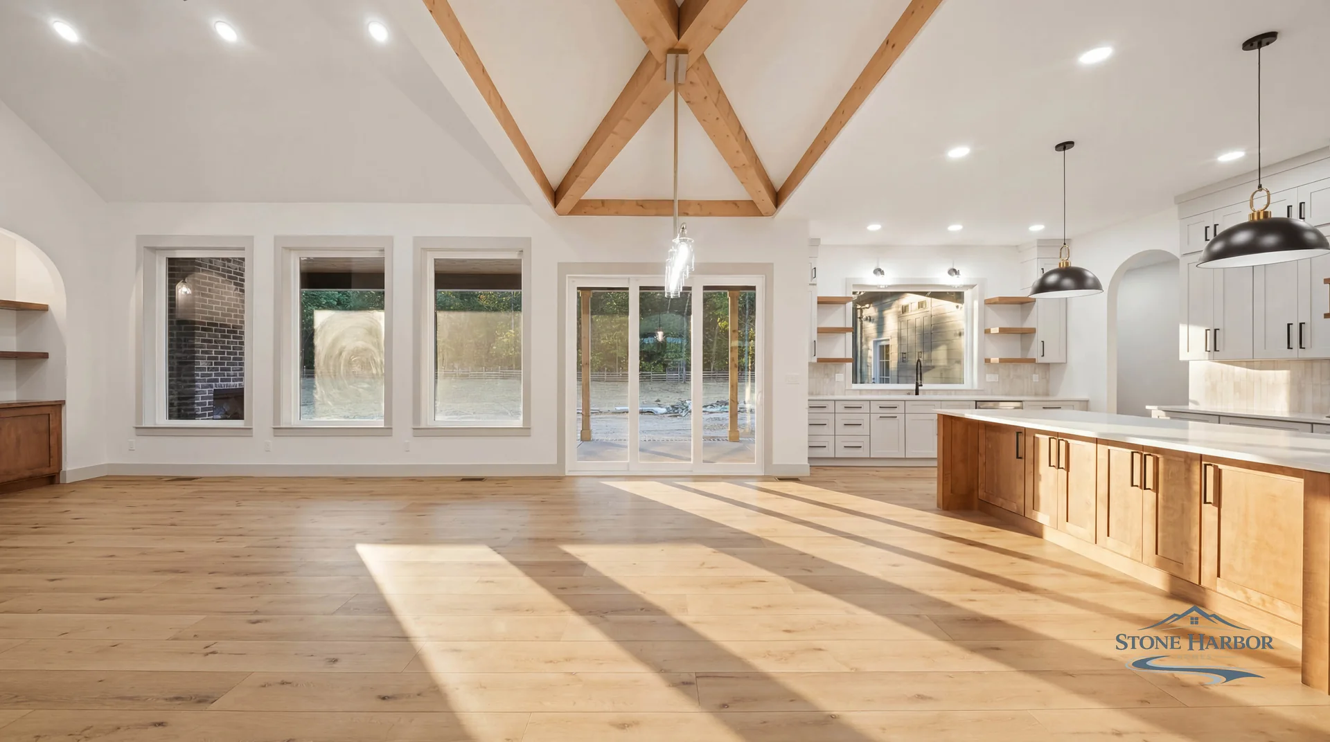 Green Pond open-concept great room with vaulted ceiling