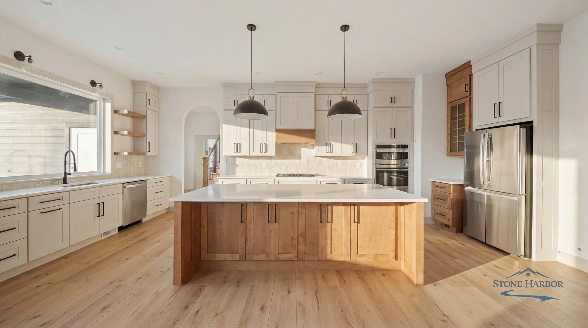 Green Pond kitchen with large island and range