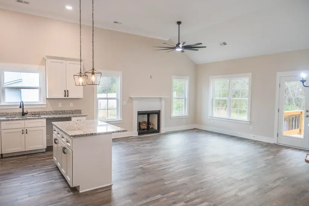 Norman Creek 3 open living area with fireplace
