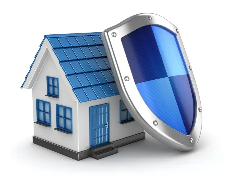 Illustration of a home protected by a warranty shield